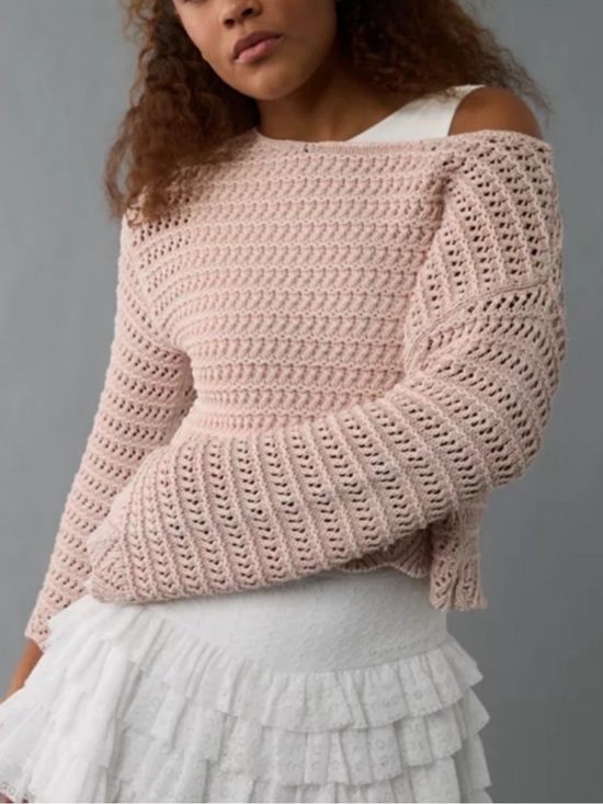 American Eagle Outfitters Sweaters - AMERICAN EAGLE Ballet Neck Open Knit Sweater Medium
